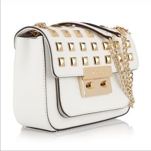 Michael Kors mini white studded chain link bag NWT